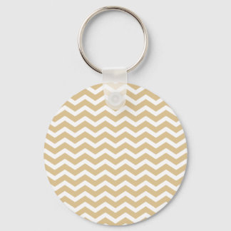 Tan Beige White Chevron Pattern Key Ring