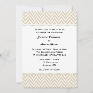 Tan Beige White Herringbone Wedding Invitation