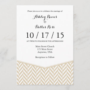 Tan Beige White Herringbone Wedding Invitation