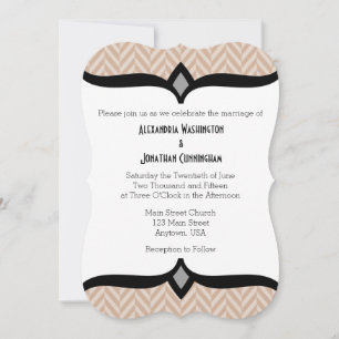 Tan Beige White Herringbone Wedding Invitation