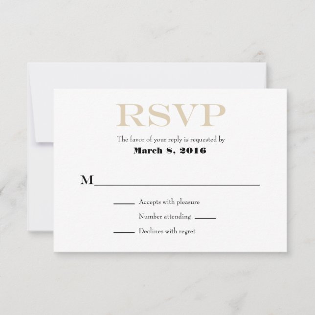 Tan Beige White Plain Simple Wedding RSVP Cards (Front)
