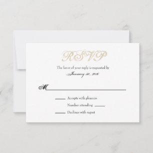 Tan Beige White Plain Simple Wedding RSVP Cards