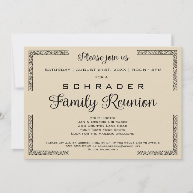 Tan Biege or Any Colour Family Reunion Invitation (Front)