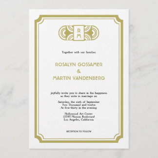 Tan black art deco retro Hollywood glam wedding Invitation