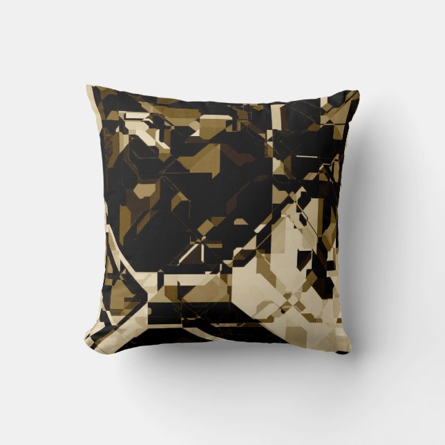 Tan Black & Beige Abstract Geometric Pattern Cushion (Front)