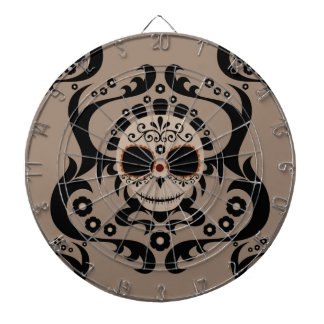 Tan Black Cartoon Sugar Skull Tribal Dartboard