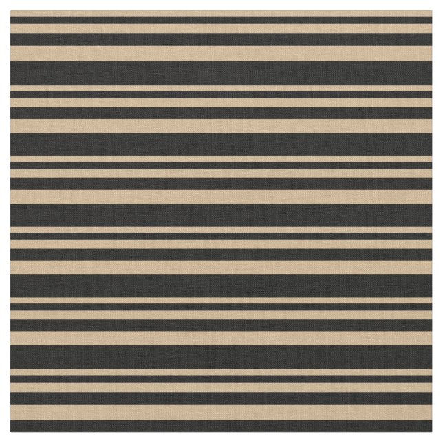 Tan & Black Coloured Lines/Stripes Pattern Fabric (Close Up)