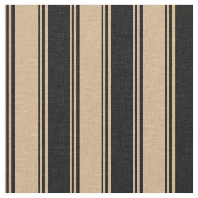 Tan & Black Coloured Lines/Stripes Pattern Fabric (Close Up)