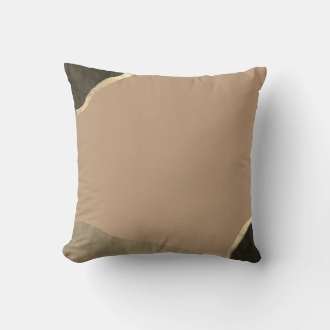 Tan Black & Gold Minimalist Abstract Cushion (Front)