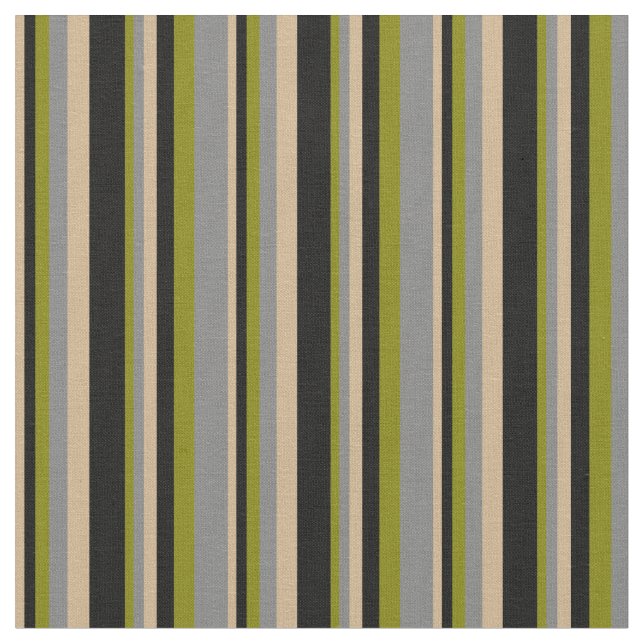 Tan, Black, Green & Grey Coloured Pattern Fabric (Close Up)