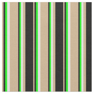 Tan, Black, Lime & Mint Cream Coloured Stripes Fabric