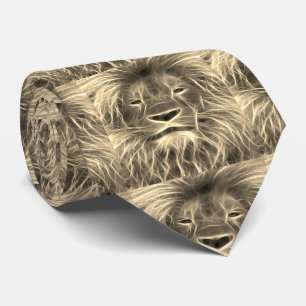 Tan/Black Lion Head Print on Men's Necktie