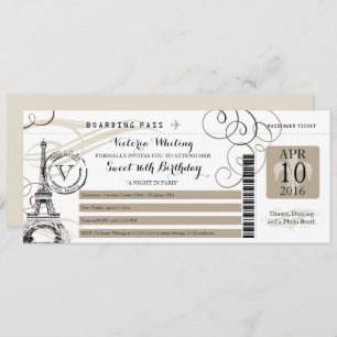 Tan Black Paris Eiffel Tower   Sweet 16 Birthday Invitation