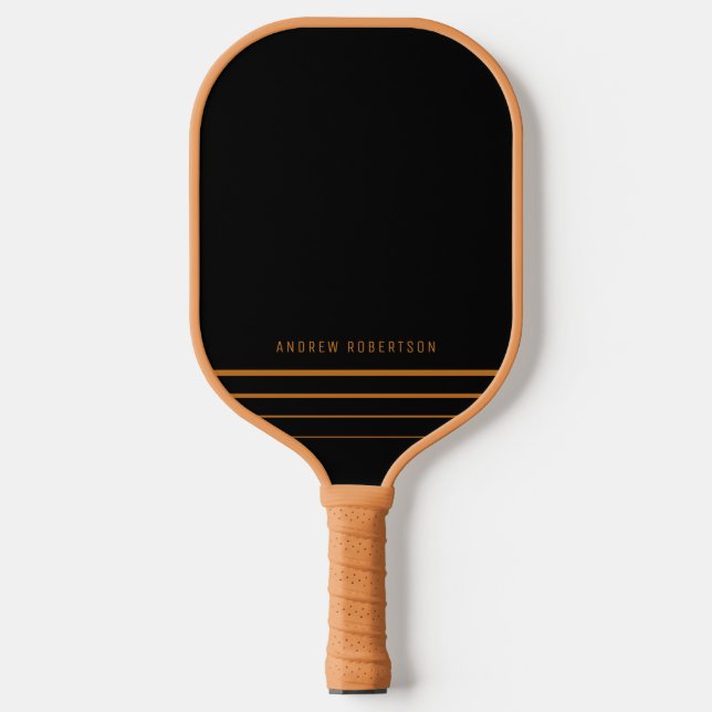 Tan & Black Simple Minimal Personalised Name  Pickleball Paddle (Front)
