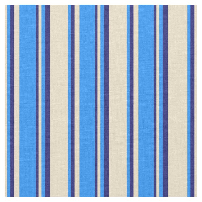 Tan, Blue, and Midnight Blue Coloured Stripes Fabric (Close Up)