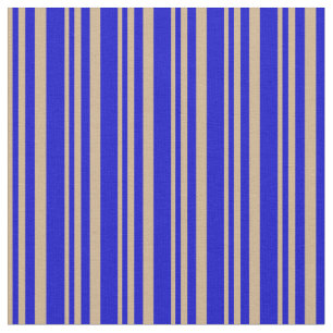 Tan & Blue Coloured Lines/Stripes Pattern Fabric