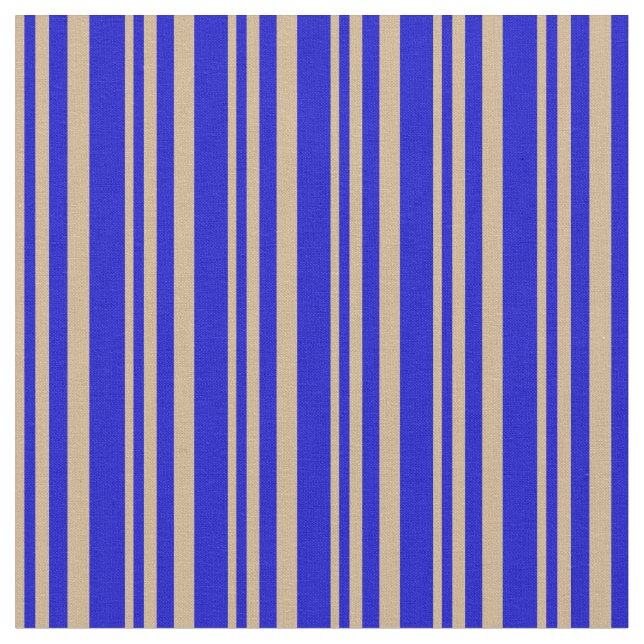 Tan & Blue Coloured Lines/Stripes Pattern Fabric (Close Up)
