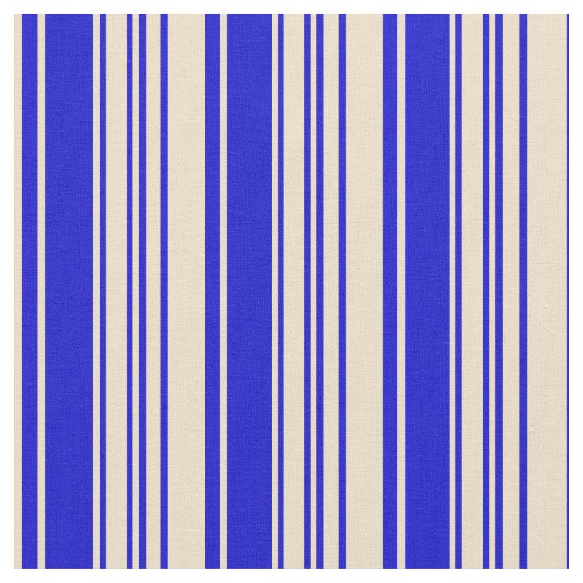 Tan & Blue Lines/Stripes Pattern Fabric (Close Up)