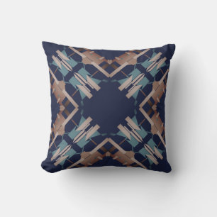 Tan Blue Pink Navy Southwest Look Crisscross Motif Cushion