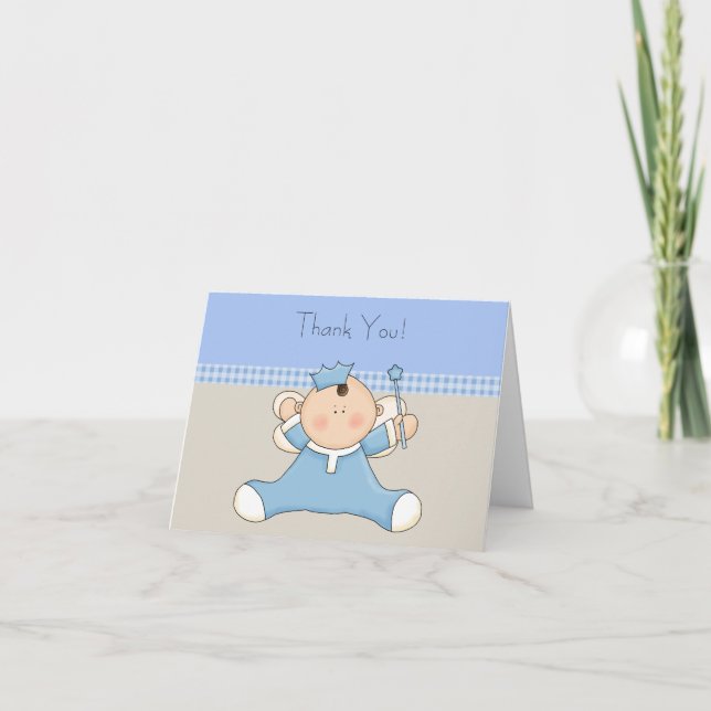 Tan Blue Prince Baby Boy Thank You Cards (Front)