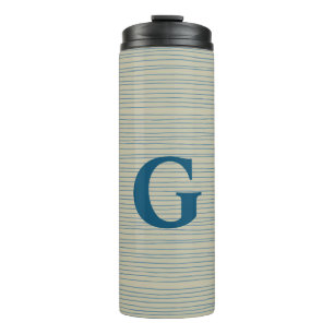 Tan Blue Stripe Monogram Initial Preppy Custom Thermal Tumbler