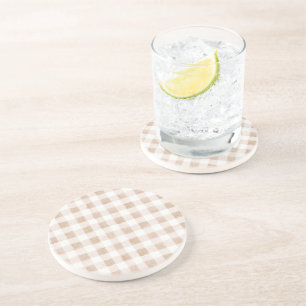 Tan Blush Cream Plaid Stripes Coaster