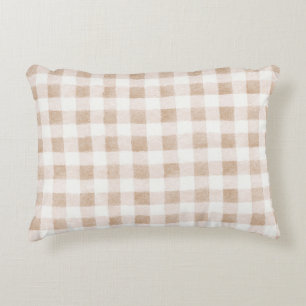 Tan Blush Cream Plaid Stripes Decorative Cushion
