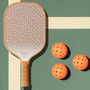 Tan Boho Chic Polka Dot Pattern Custom Text Pickleball Paddle