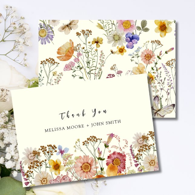 Tan Boho Wildflower Wedding Thank You Card (Creator Uploaded)