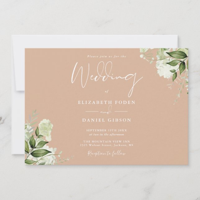 Tan Botanical Greenery Monogram Wedding Invitation (Front)