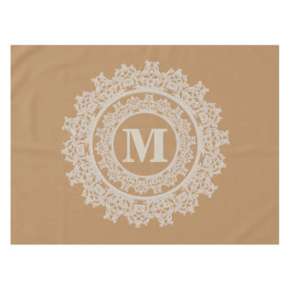 Tan Brown and Cream Elegant Monogram Tablecloth