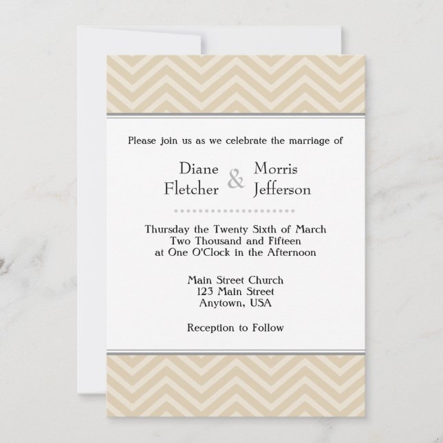 Tan Brown Beige Chevron Wedding Invitations (Front)