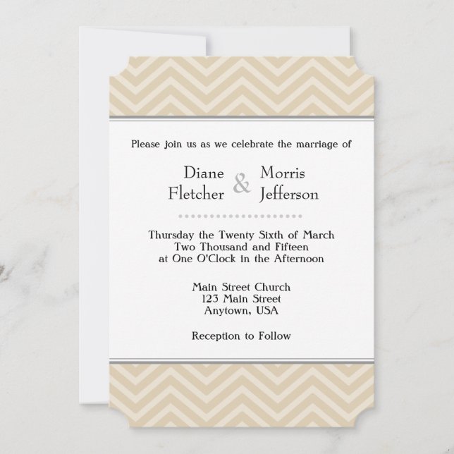 Tan Brown Beige Chevron Wedding Invitations (Front)