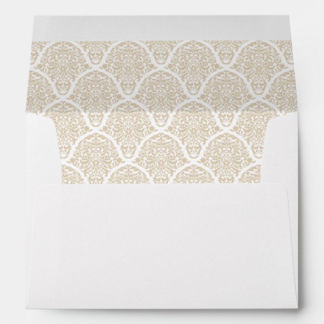 Tan Brown Beige White Damask Wedding Envelopes (Back (Bottom))