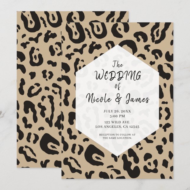 Tan Brown & Black Cheetah Leopard Chic Wedding  In Invitation (Front/Back)