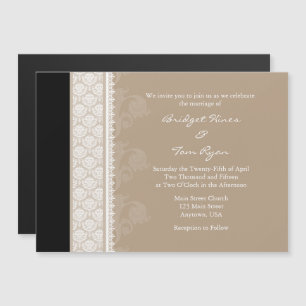 Tan Brown Black Modern Magnetic Wedding Invitation