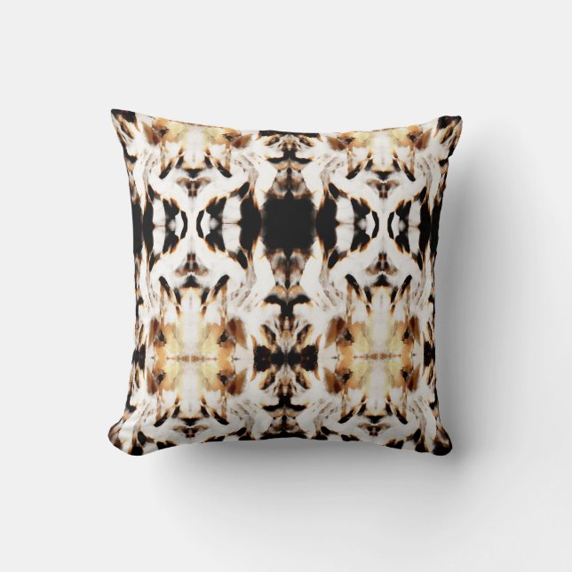 Tan Brown Black White Mediterranean Mosaic Tiles Cushion (Front)