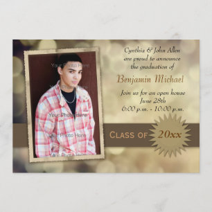 Tan Brown Bokeh Background Graduation Photo Card