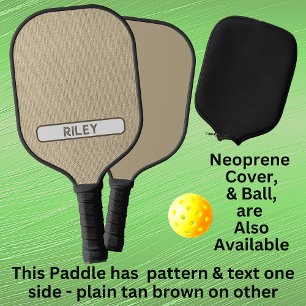 Tan Brown Burlap Faux Fabric Add Name Monogram  Pickleball Paddle