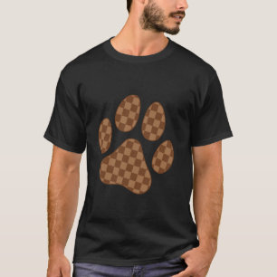Tan Brown Chequerboard Cat Dog Paw Print Aesthetic T-Shirt