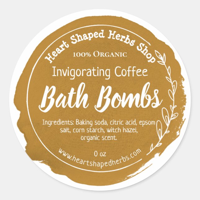 Tan Brown Coffee Watercolor Bath Bomb Classic Round Sticker (Front)