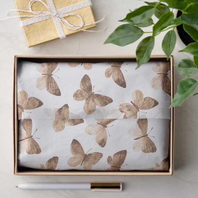 Tan Brown Cream Butterflies Birthday Tissue Paper (Gift)