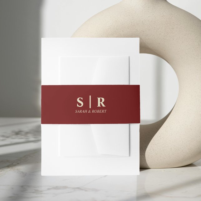 Tan Brown & Dark Red Monogram Wedding Invitation Belly Band (Tan Brown & Dark Red Monogram Wedding Invitation Belly Band)