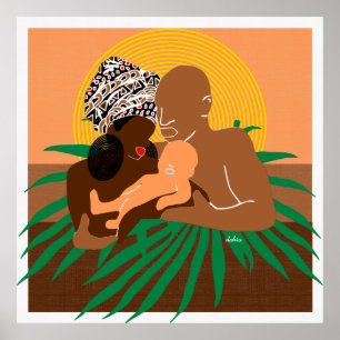 tan brown green palm leaf Black Family Black Love Poster