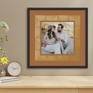 Tan Brown Herringbone Custom Photo Foil Art Print