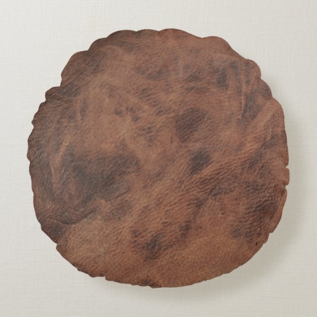 Tan Brown Leather Print Round Cushion (Front)