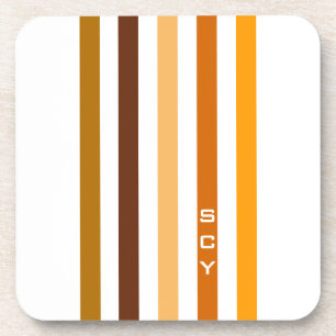 Tan Brown Orange Vertical Stripes Monogram Coaster