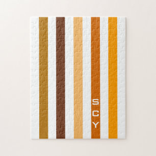 Tan Brown Orange Vertical Stripes Monogram Jigsaw Puzzle