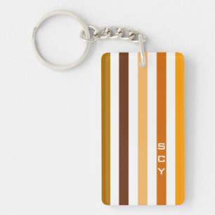 Tan Brown Orange Vertical Stripes Monogram Key Ring