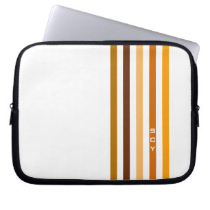 Tan Brown Orange Vertical Stripes Monogram Laptop Sleeve